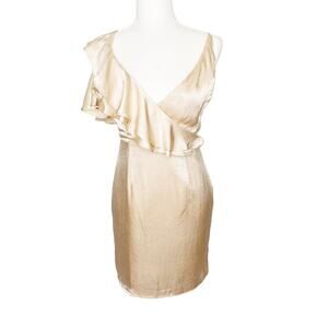 Do + Be Ivory Blush Dress Ruffles and Thin Shoulder Straps Plunging V Neck Small